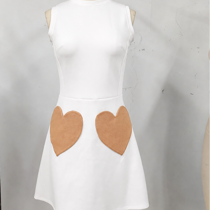 Coming Soon White Heart Dress Caramel Pockets