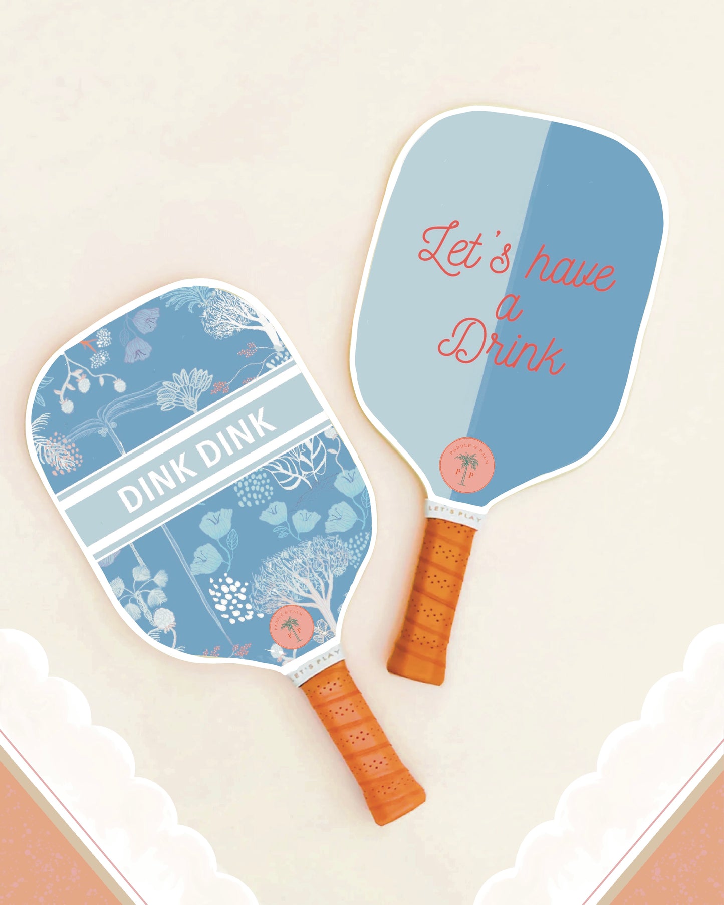 Both sides of a cute pickleball paddle with a blue design