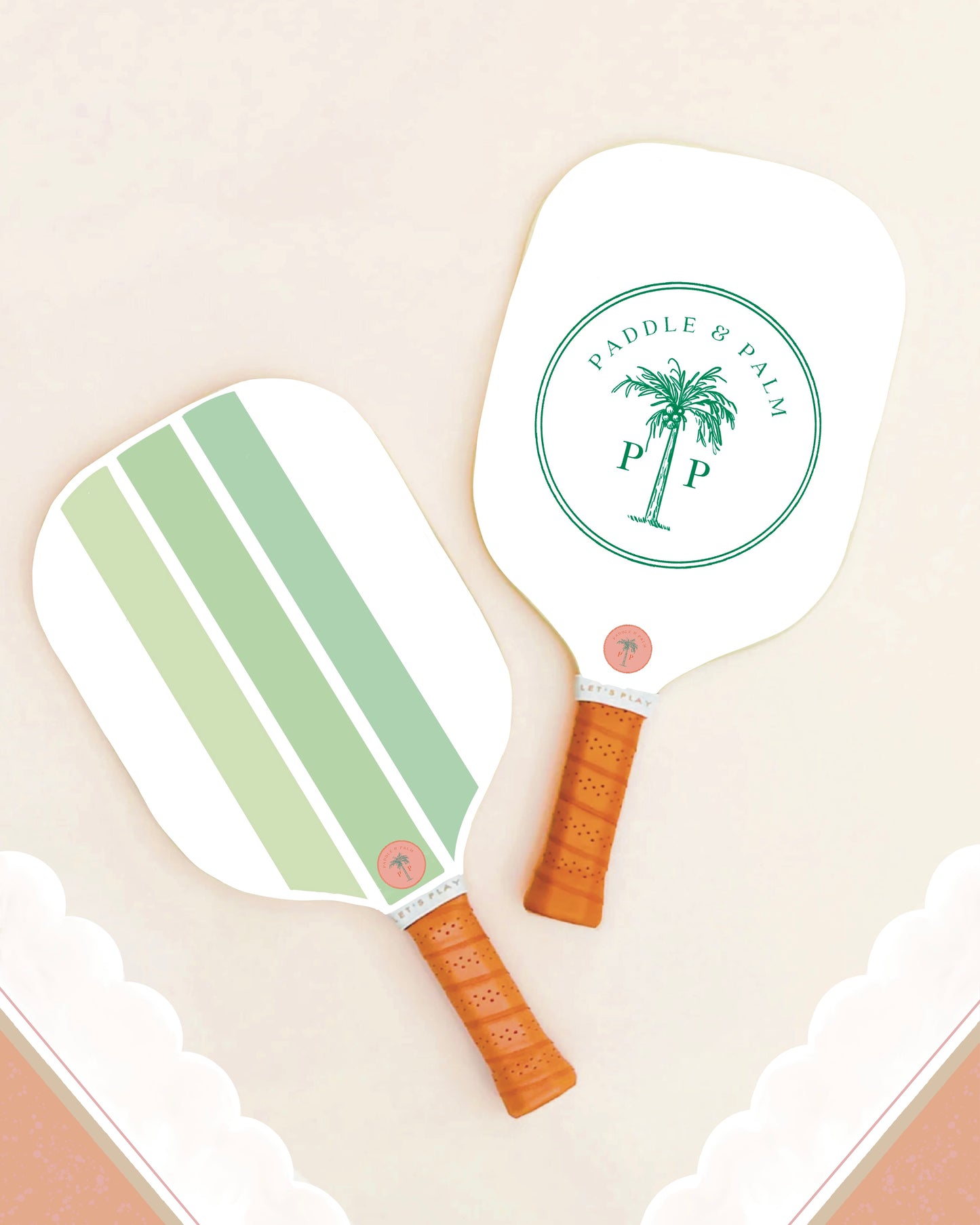 Both sides of a cute pickleball paddle with a green design