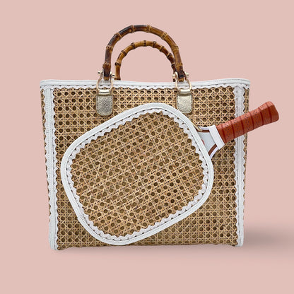 A cute pickleball bag made of cane and bamboo