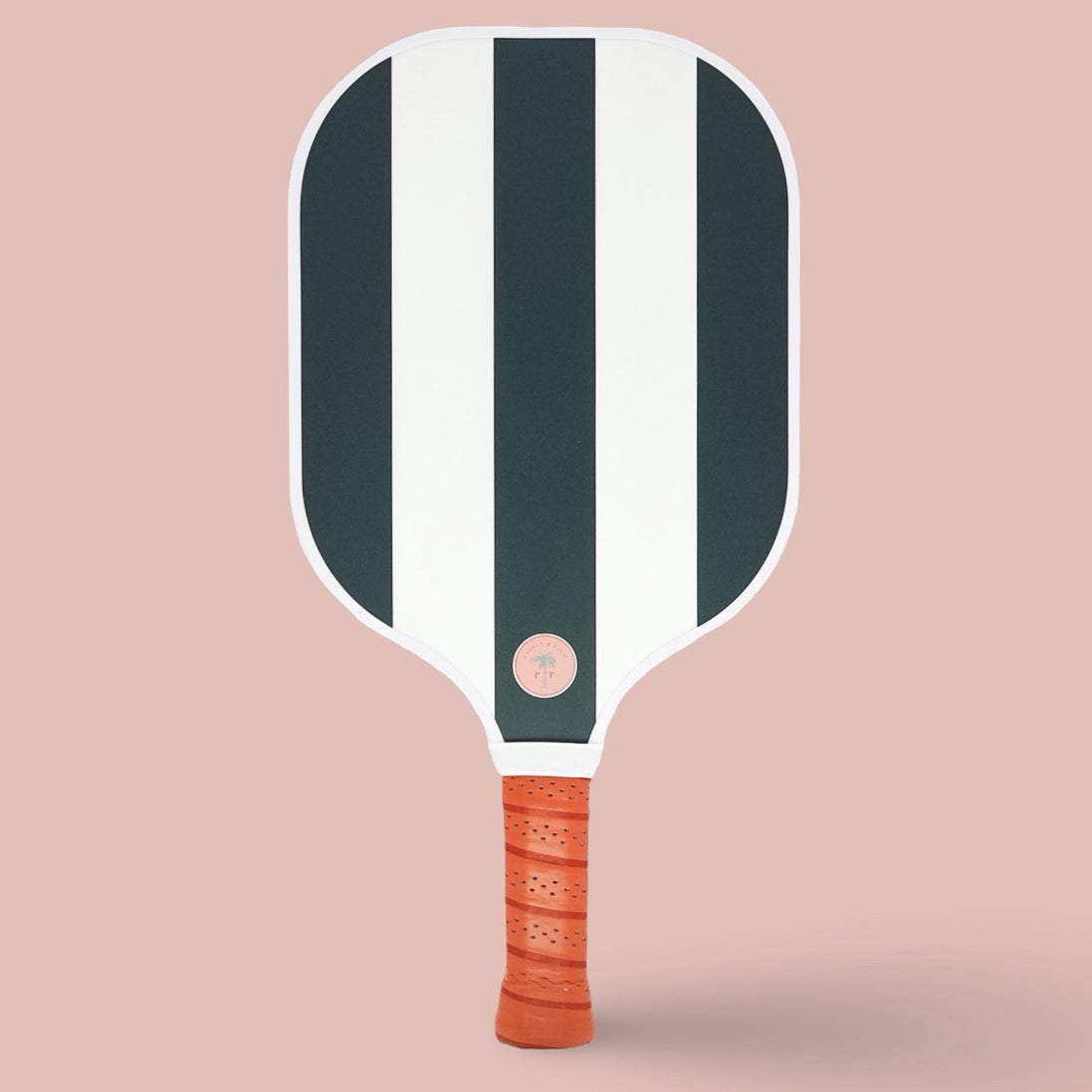 The back of a cute pickleball paddle with a striped design